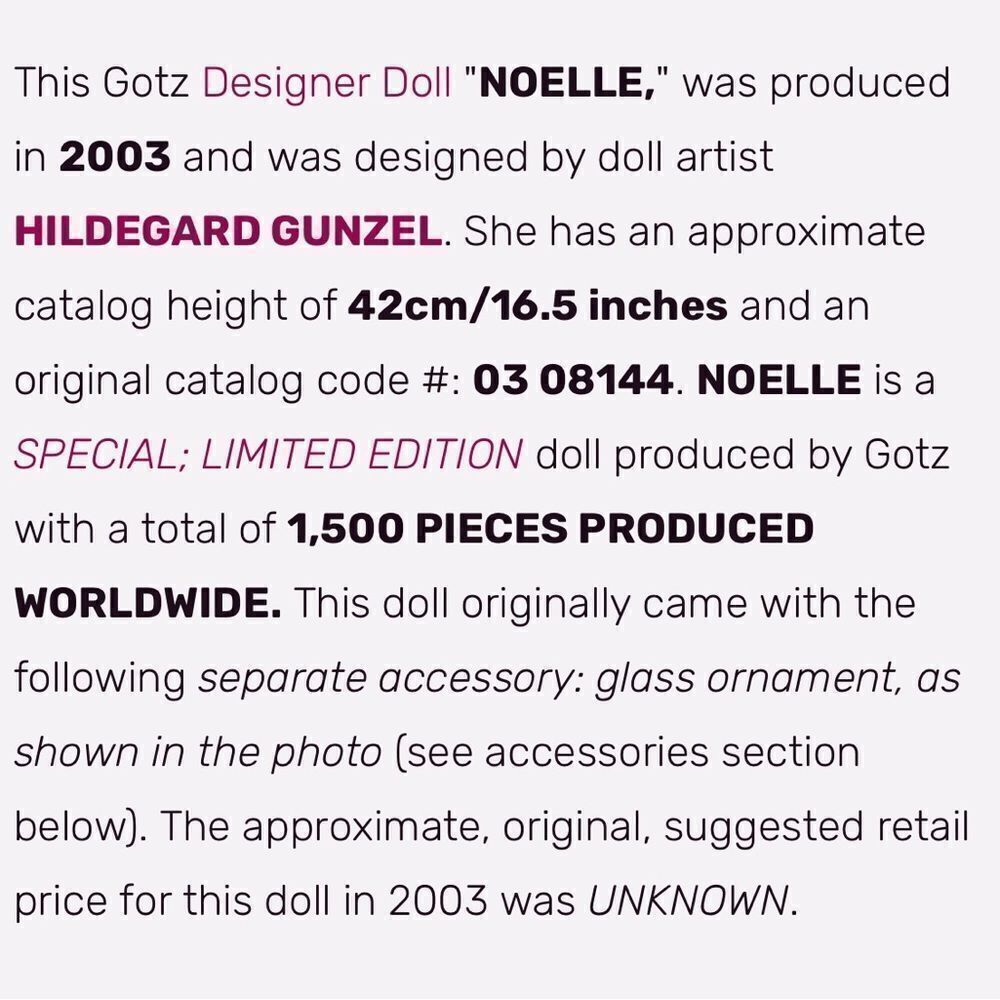 VINTAGE GOTZ German Noelle Doll In Box *Rare only 1,500 made LIMITED EDITION - Picture 2 of 16